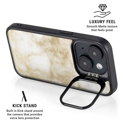 Gold and White Marble iPhone 15 Kickstand Case